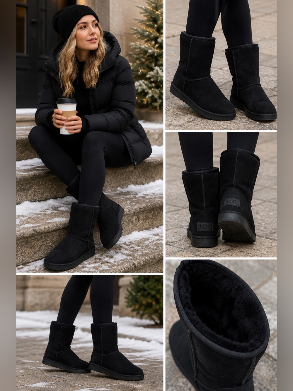UGG Australia Michaela Black Suede Shearling Winter Boots Womens Size 11 Cozy